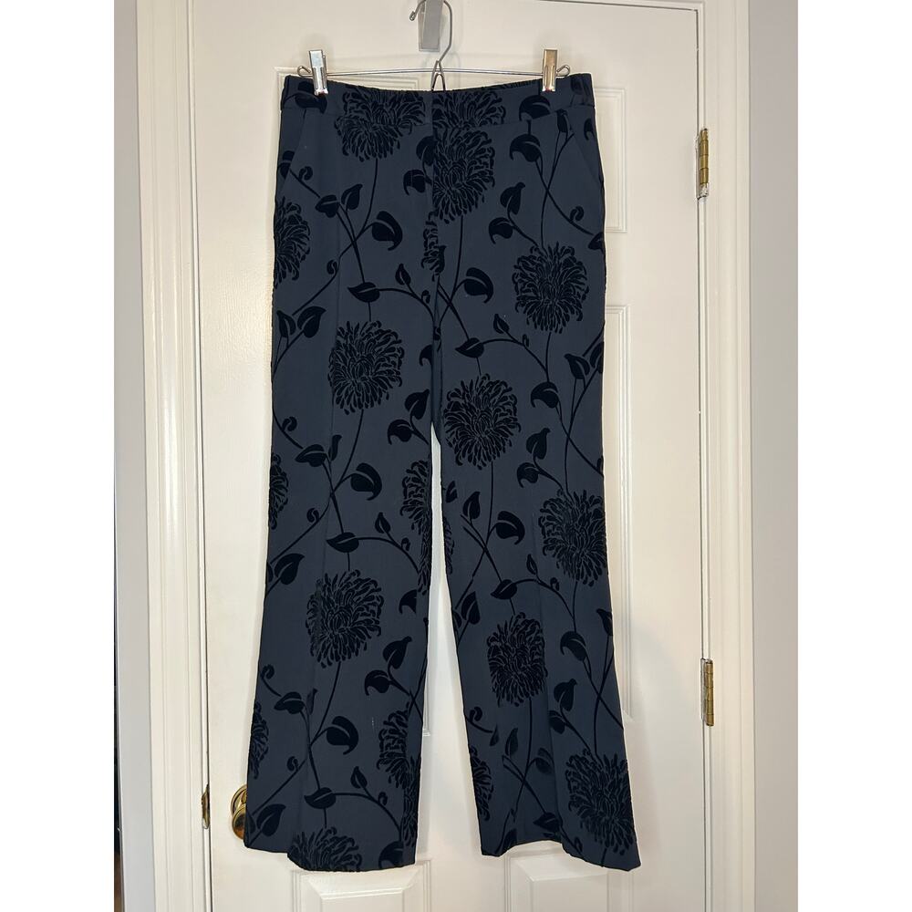 Willi Smith Floral Flocked Pants Womens 6 Gray Black Velvet Straight Leg